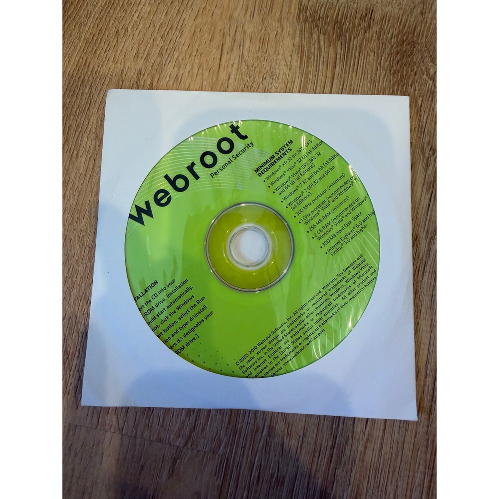 Webroot Personal Security Antivirus Software CD-ROM Windows XP Vista 7 PC